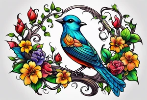 Whimsical birds and vines tattoo idea