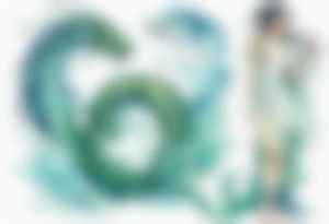 a sea serpent next to a blue-green naiad in a white tunic tattoo idea