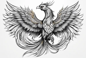 lite thin flowing phoenix with gold and white on tail for male tattoo idea