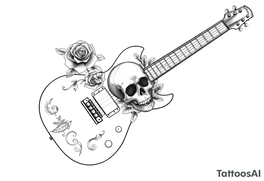 Electric guitar with skulls and roses tattoo idea