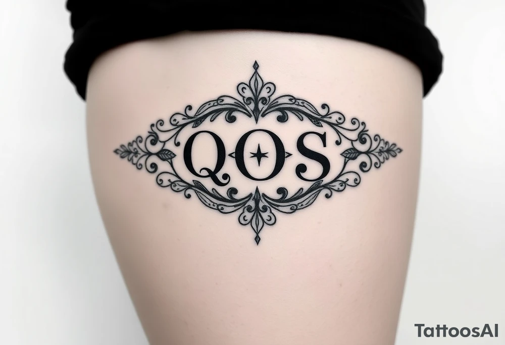 text reading "QOS" across a womb tattoo tattoo idea