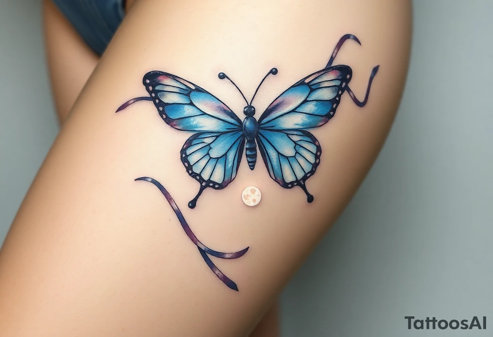 ethereal butterfly with flowing silk ribbons in moonlight tattoo idea