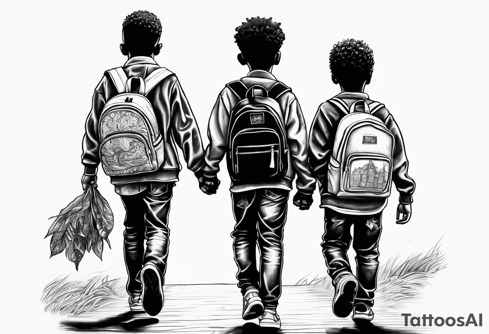 three black school age brothers walking away together full bodys tattoo idea