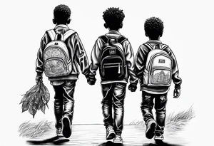 three black school age brothers walking away together full bodys tattoo idea