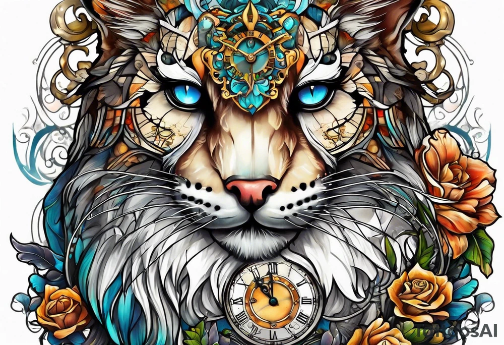fantasy animal, clock tattoo idea