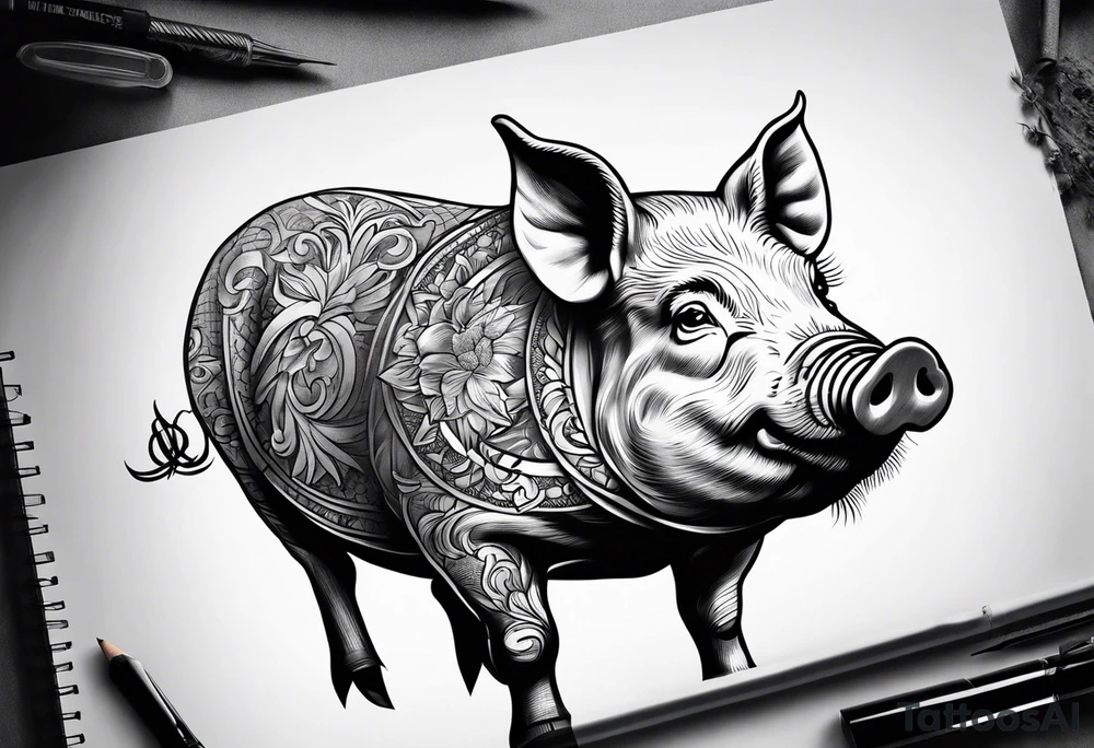 Butchers portrait of pig tattoo idea