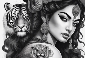 durga goddess, riding a tiger, kali, pirate, pachamama, chest tatoo tattoo idea