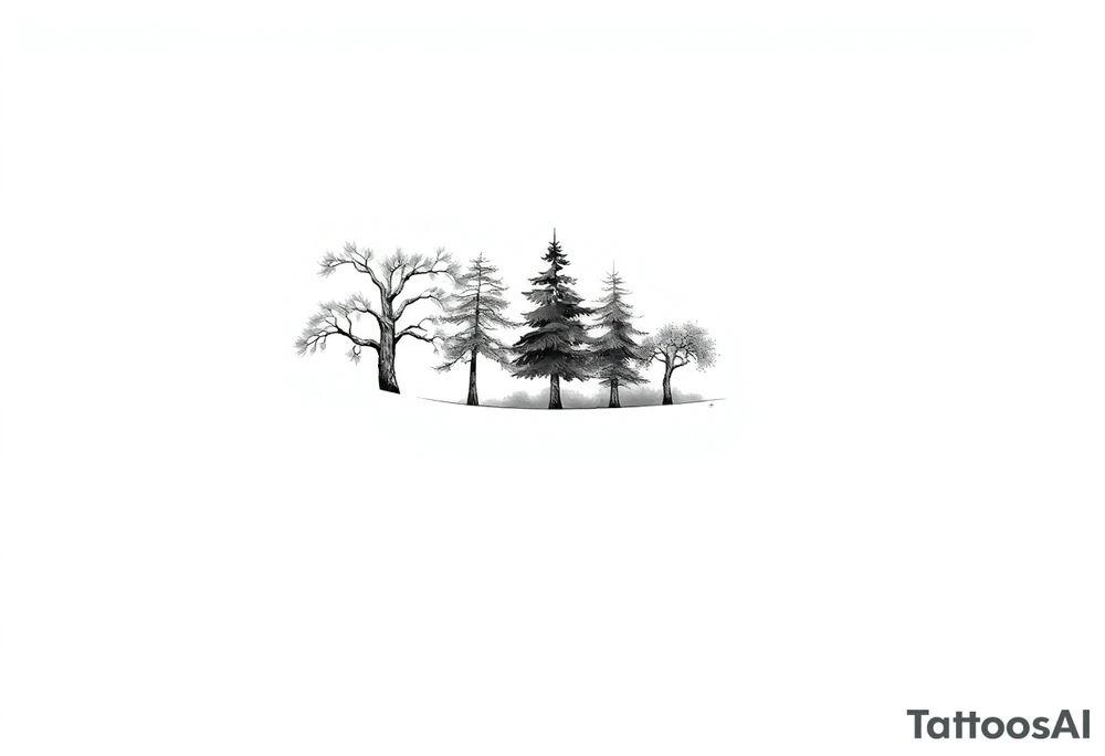 Full are sleeve that starts with trees on the forearm tattoo idea