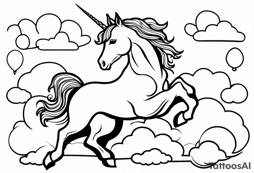 Whimsical unicorn in clouds tattoo idea