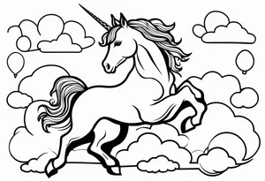 Whimsical unicorn in clouds tattoo idea