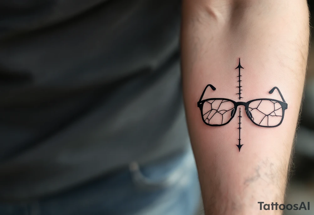 cracked glasses memory of poor eyesight reminder to take care of eyesight, men's tattoo on arm tattoo idea