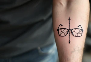 cracked glasses memory of poor eyesight reminder to take care of eyesight, men's tattoo on arm tattoo idea