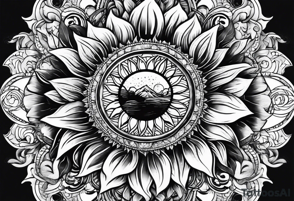 Sunflowers sun and moon tattoo idea
