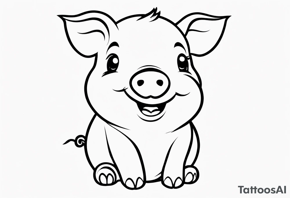 very cute happy piglet.
outline only.
black and white only.
only show the piglet. no extra lines or decoration.
no black shading.
dont make the ears too big.
draw only with very thin lines (1px)

should look like a tattoo that will only take 15 minutes to draw tattoo idea