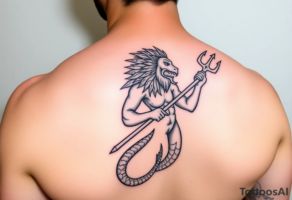 realistic poseidon with trident tattoo idea