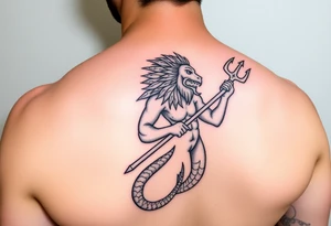 realistic poseidon with trident tattoo idea