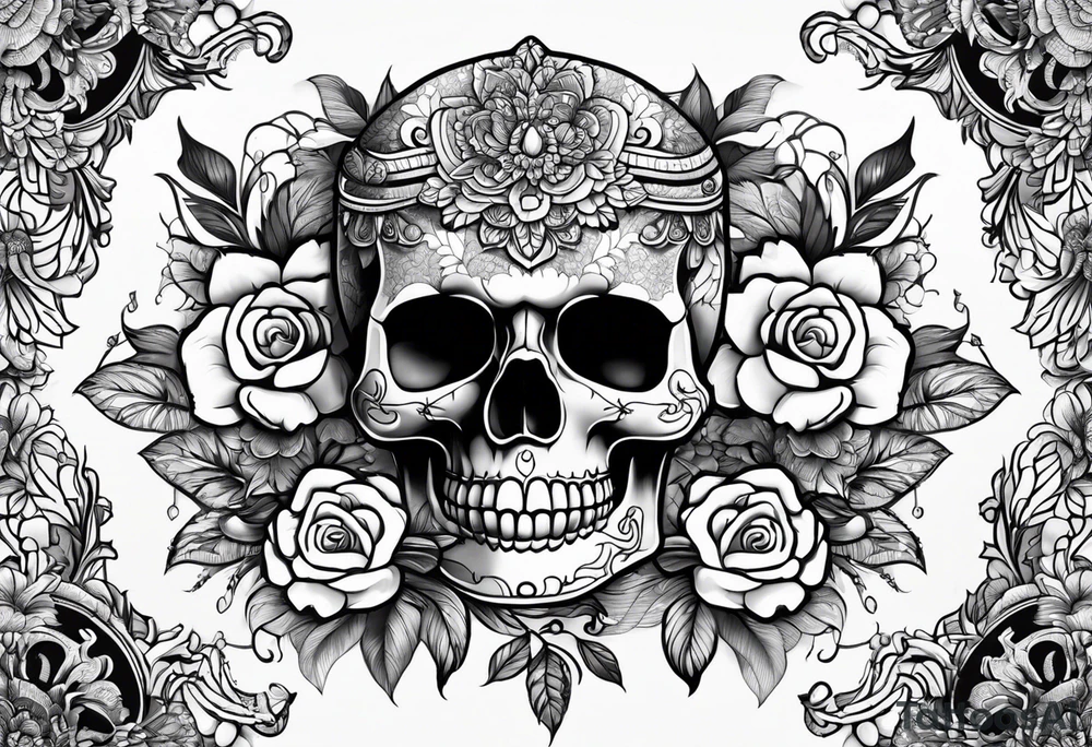 pattern flowers lace skull tattoo idea
