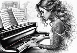 girl playing piano tattoo idea
