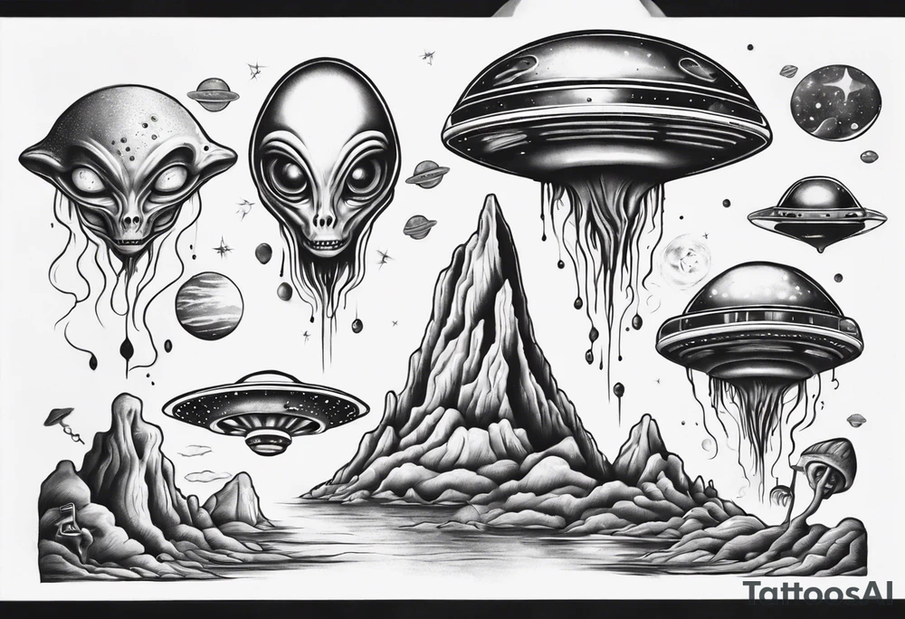 Trippy alien/ufo scene for a leg sleeve tattoo tattoo idea Trippy alien/ufo scene for a leg sleeve tattoo tattoo idea