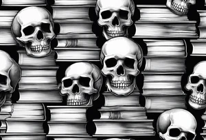 book stacks with skulls tattoo idea