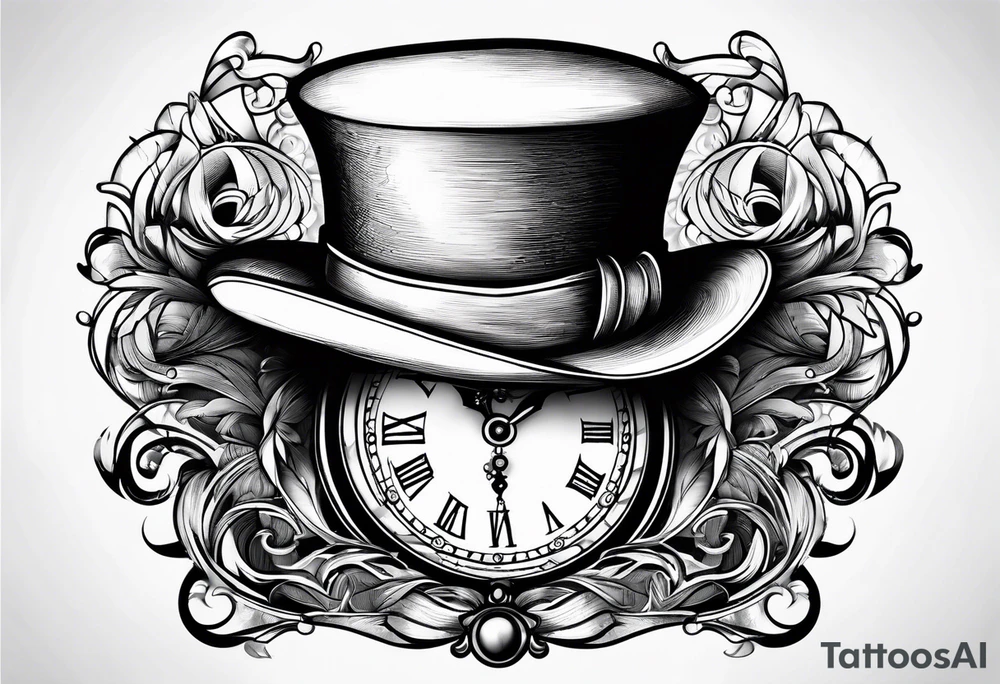Mad hatter hat on pocket watch tattoo idea