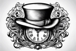 Mad hatter hat on pocket watch tattoo idea