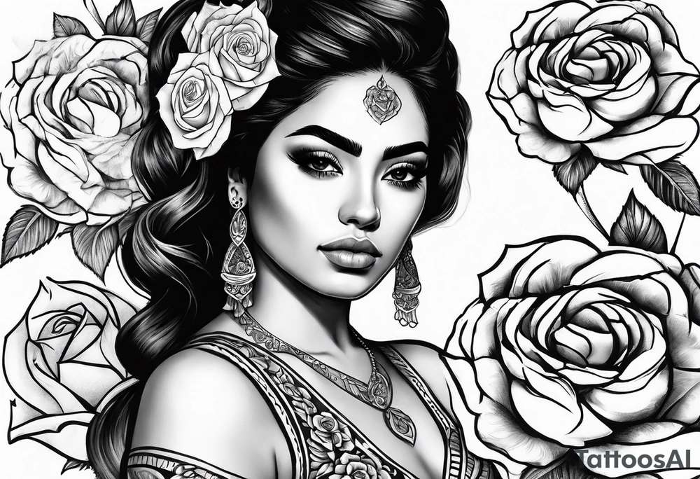 Mexican women with roses tattoo idea
