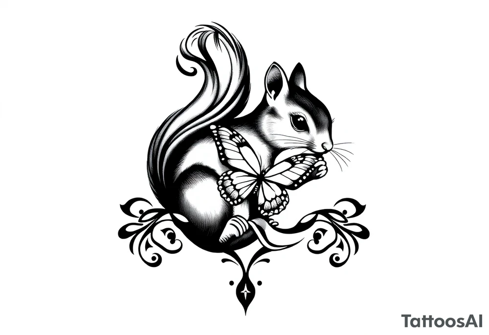 A Squirrel with a butterfly in hands tattoo idea