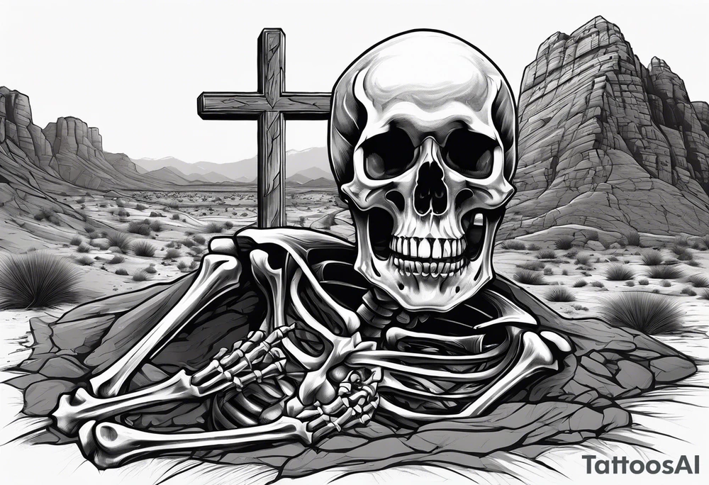 skeleton crawling towards a cross in a desert tattoo idea skeleton crawling towards a cross in a desert tattoo idea