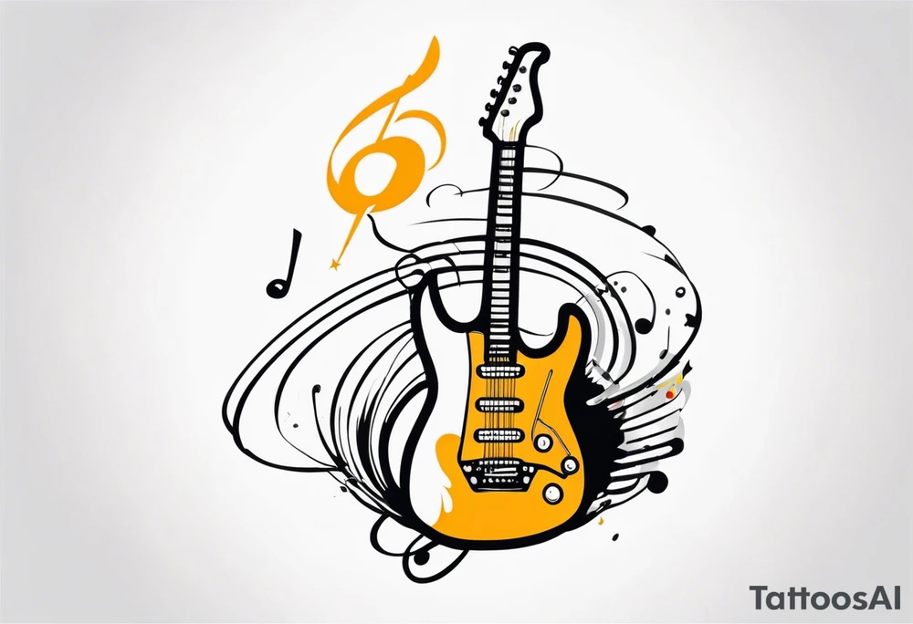 electric guitar with distorted audio signal coming out of cable plug tattoo idea