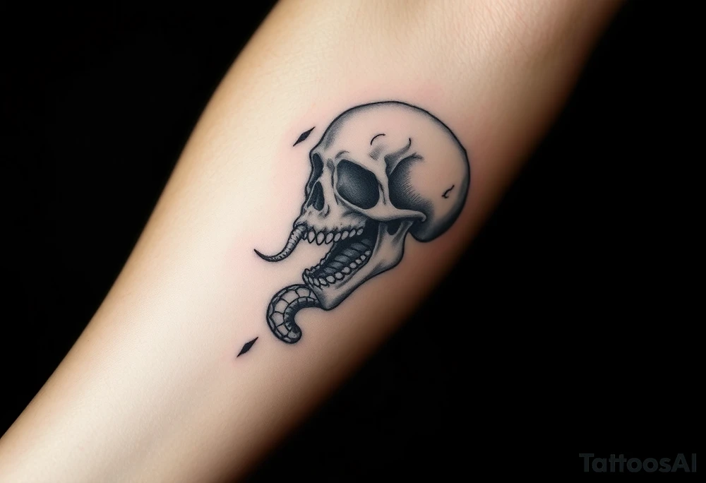 A hyper-realistic Dark Mark, with the snake slithering out of the skull’s mouth, coiled in a hypnotic pose tattoo idea