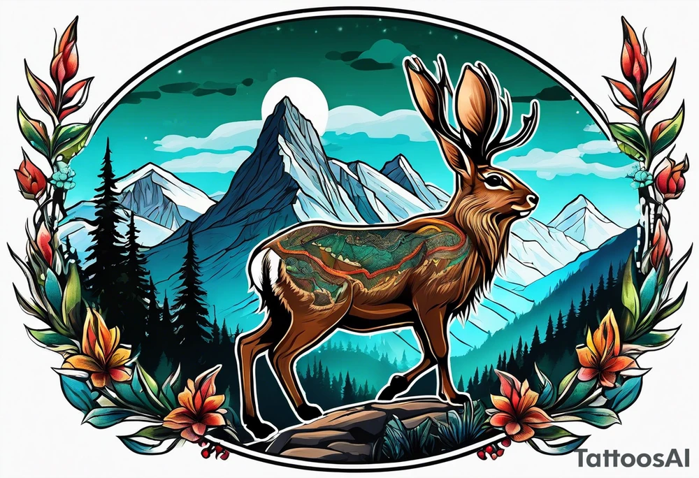 jackelope  mountain forest tattoo idea