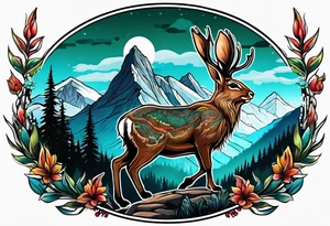 jackelope  mountain forest tattoo idea
