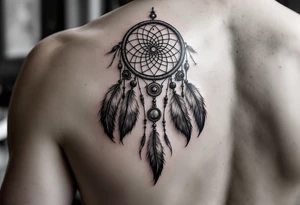 native dreamcatcher with flowing feathers and sacred beads tattoo idea