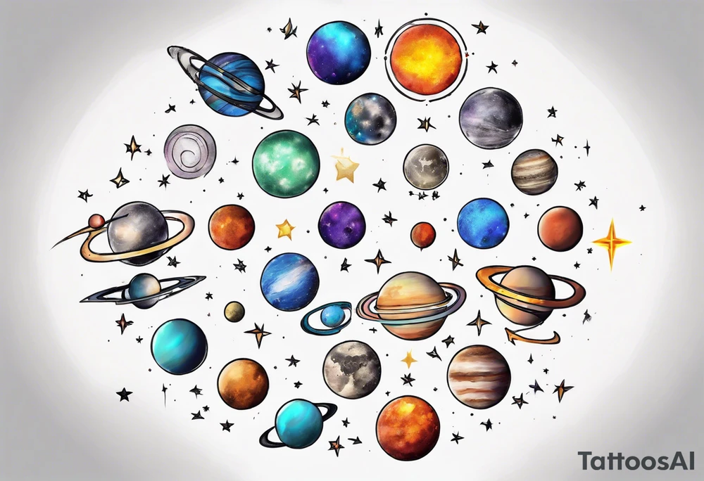 Lesbian flag color solar system tattoo idea