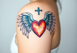 catholic sacred heart with angel wings tattoo idea