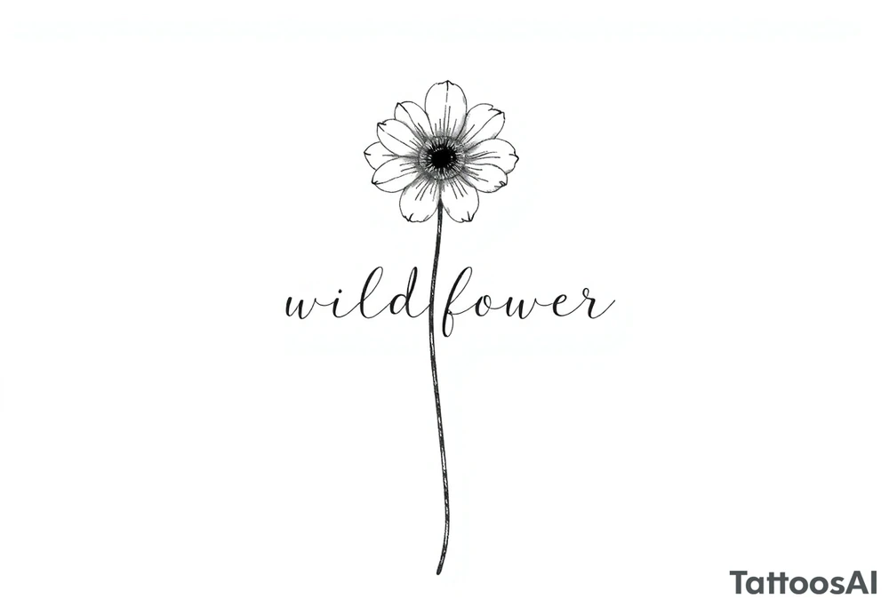 A long stemmed flower with the word wildflower written with the stem tattoo idea