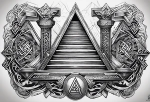 Valhalla sword shield  axe Valknut stairs tattoo idea