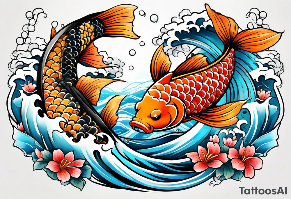 Kintaro doing a ju jitsu rear naked choke to a koi fish traditional tattoo idea