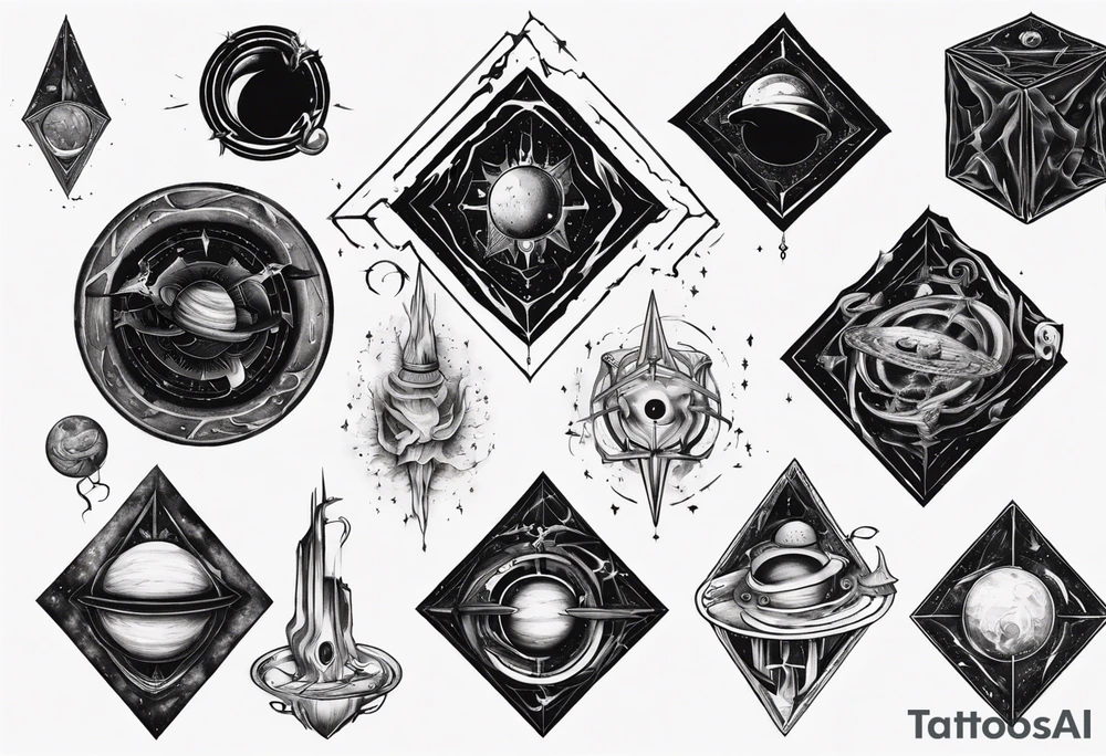 Escaping the of black cube of saturn,Occult esoteric tattoo idea