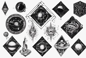 Escaping the of black cube of saturn,Occult esoteric tattoo idea