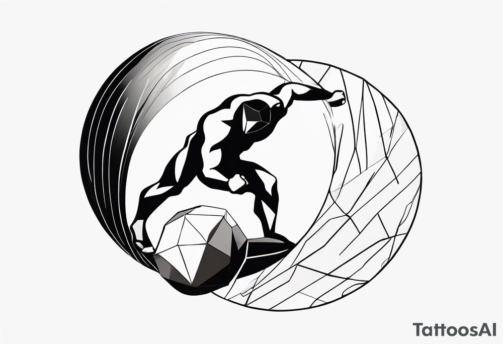 Sisyphus struggling geometric shapes tattoo idea