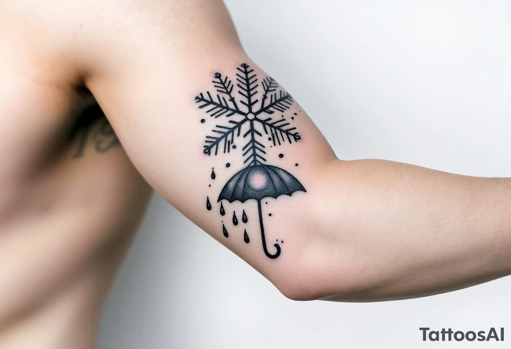 A snowflake melting and turning into rain drops and the rain drops cascading over and umbrella tattoo idea