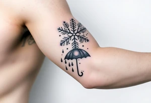 A snowflake melting and turning into rain drops and the rain drops cascading over and umbrella tattoo idea