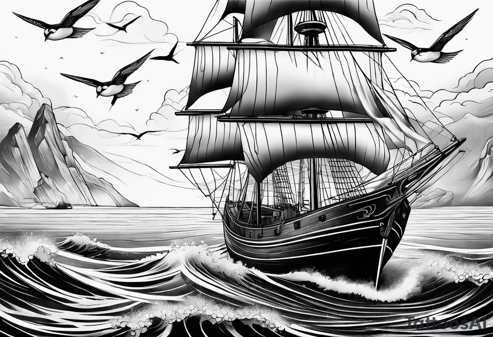 Swallows, sail boat, the ocean tattoo idea