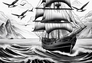 Swallows, sail boat, the ocean tattoo idea