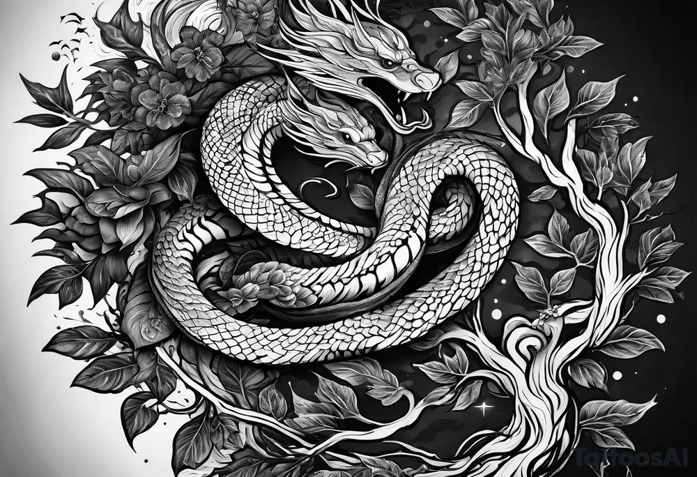 Serpent in a tree 
 if I cannot bed the will of heaven, then I shall move hell tattoo idea