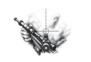 2d scope crosshairs with eerie fog in background tattoo idea