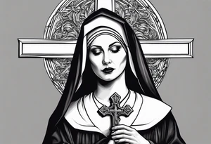 Evil Nun holding upside-down crucifix tattoo idea