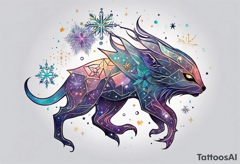 Constellation, animal alien, snowflake tattoo idea